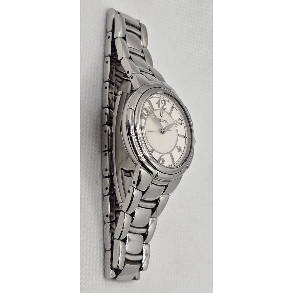 Women's Bulova Round MOP Dial Silver Tone Case Link Bracelet Band Watch 04 - Picture 7 of 10